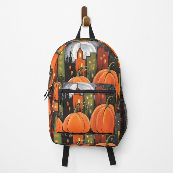 Item preview, Marvel at a Moonlit NYC Skyline with Vibrant Pumpkins and Reflective River Waters designed and sold by OlfactoART Studio.