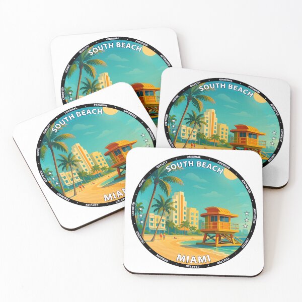 Item preview, Miami South Beach Art Deco Skyline - Tropical Travel Poster USA designed and sold by inkNext.