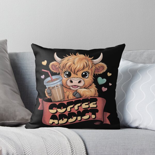 Item preview, Cute Highland Cow Coffee Addict, Fluffy Cartoon Cow with Iced Coffee , Classic T-Shirt  designed and sold by podlook.