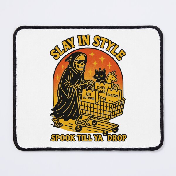Item preview, SLAY IN STYLE – Grim Reaper Shopping Tee Halloween Goth Classic T-Shirt designed and sold by inkfluenceart.