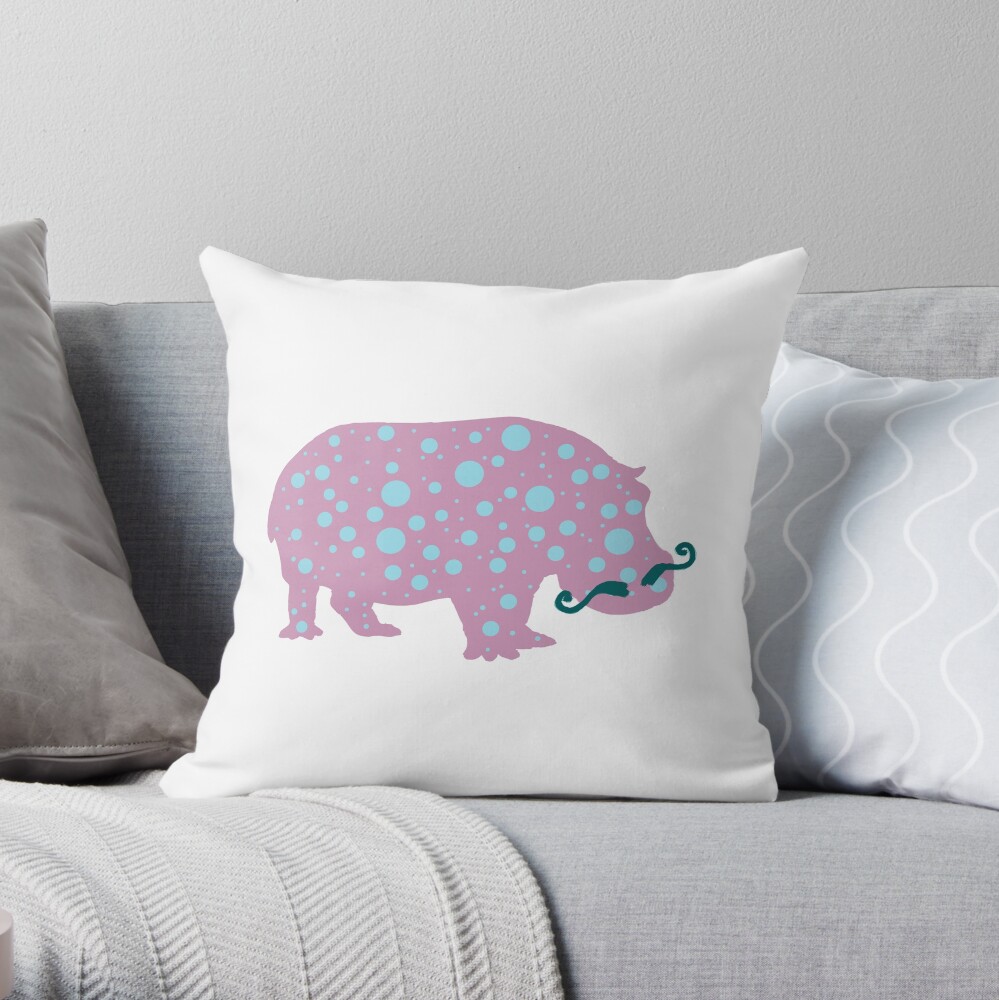 Hippopotamus Moustache Throw Pillow