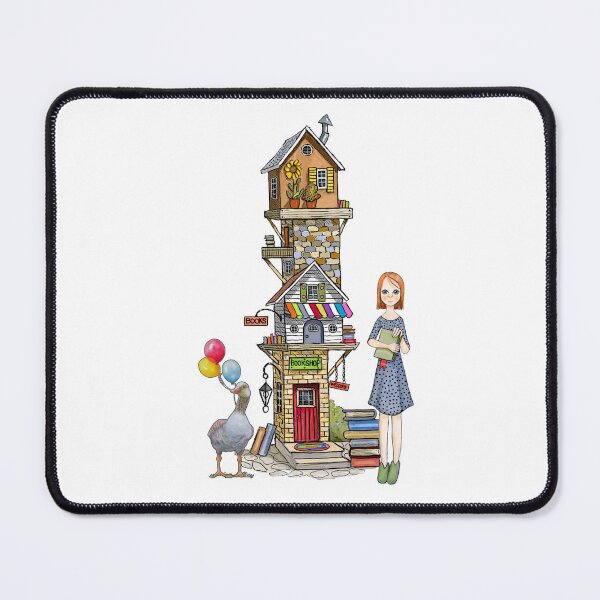 Item preview, Wonky Bookshop with Girl, Goose, Balloons, Freehand Art designed and sold by JoyfulWhimsy.