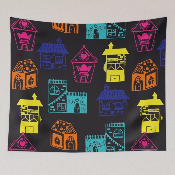 Item preview, Hand Drawn Multicolor Fun Houses designed and sold by Farissa Designs.
