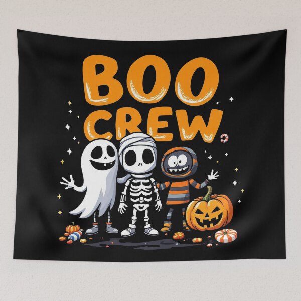 Item preview, Halloween Hooligans: A playful and fun design with a group of Halloween hooligans. A ghost, an alien mummy, and an alien are all together with pumpkins, causing a bit of spooky trouble. designed and sold by Grang Art Artistic Designs.