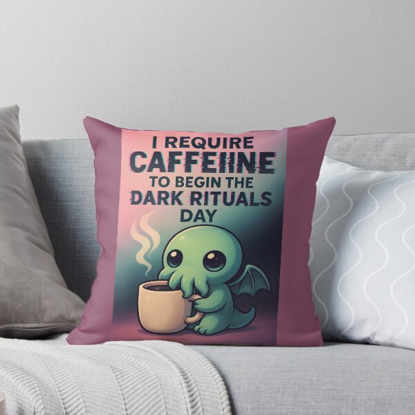 Aperçu de l'œuvre Kawaii Eldritch Coffee — « J'ai besoin de caféine pour commencer les rituels sombres » Affiche mignonne de Cthulhu créée et vendue par VoidBloom Studio.