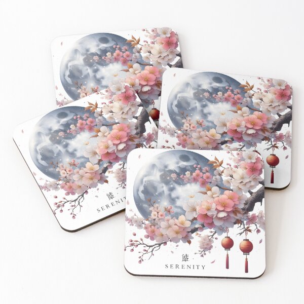 Item preview,  cherry, blossom, japanese, anime, floral, full moon designed and sold by TrueArtVibes.