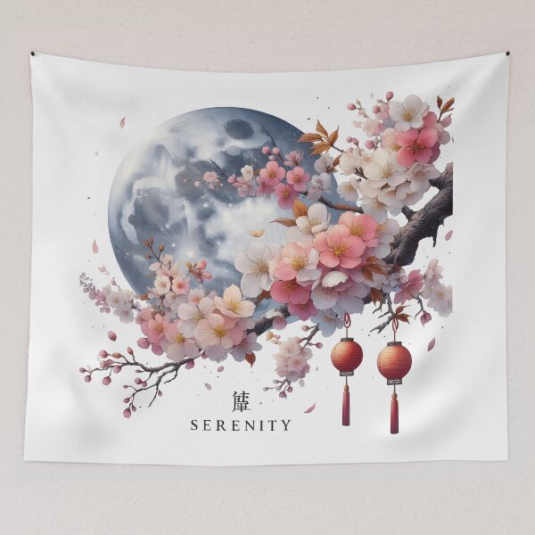 Item preview,  cherry, blossom, japanese, anime, floral, full moon designed and sold by TrueArtVibes.