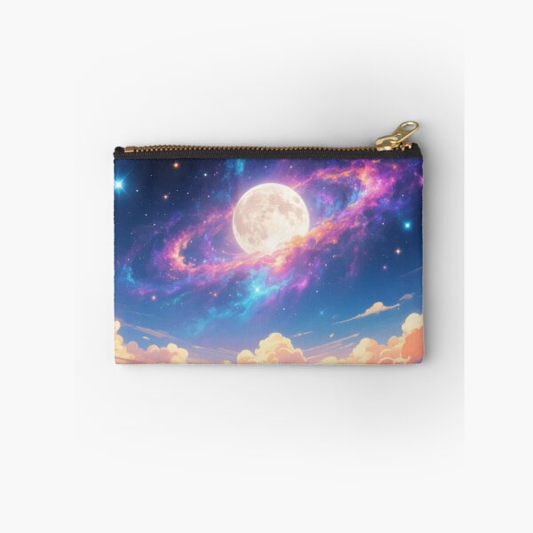 Item preview, Majestic full moon glowing with colorful galaxy clouds and twinkling stars above dreamy sunset sky and soft clouds designed and sold by Mimoshi ⭐⭐⭐⭐⭐.