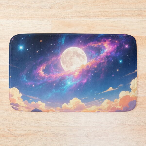 Item preview, Majestic full moon glowing with colorful galaxy clouds and twinkling stars above dreamy sunset sky and soft clouds designed and sold by Mimoshi ⭐⭐⭐⭐⭐.