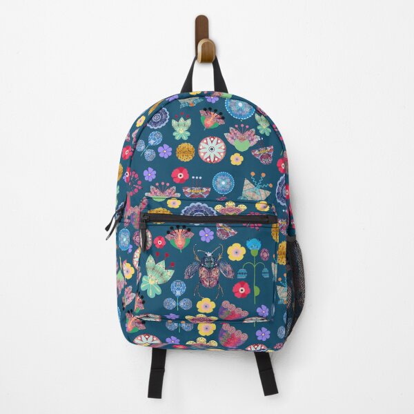 Item preview, In the Garden - Flowers and Bug - NAVY BLUE Background designed and sold by Folk and Flux.