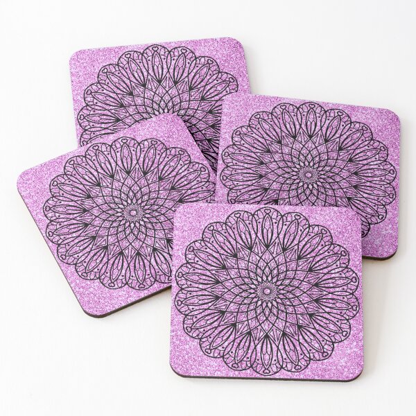 Item preview, Pink metallic minimalist feminine cute Geometric indian floral mandala designed and sold by DivineMandala.