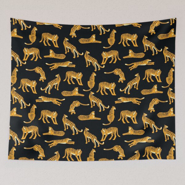 Item preview, Cartoon Tigers on Black Jungle Parade designed and sold by NicolaZhukov.