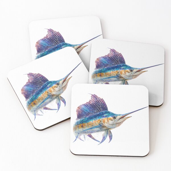Item preview, marlin fish side view on white background designed and sold by wonderisland.