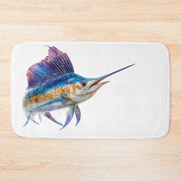 Item preview, marlin fish side view on white background designed and sold by wonderisland.