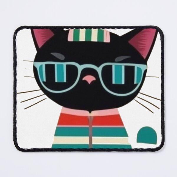 Item preview, Cool Black Cat in Rainbow Glasses : Funky Striped Kitty Design designed and sold by AlienTechs.