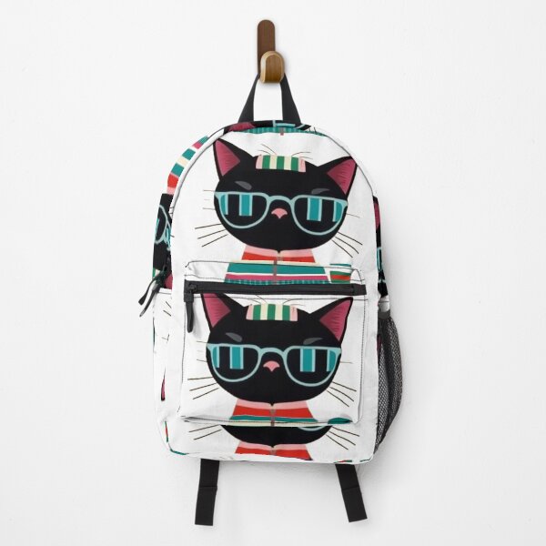 Item preview, Cool Black Cat in Rainbow Glasses : Funky Striped Kitty Design designed and sold by AlienTechs.