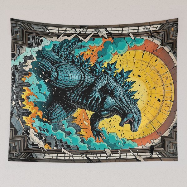 Item preview, Infernal Kaiju Beast Unleashed Upon Crumbling Neon City designed and sold by BorgSpareParts.