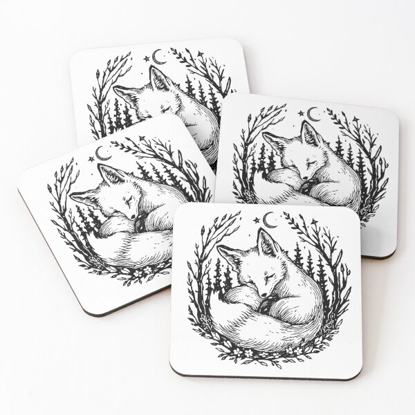 Item preview, Sleeping Fox in Moonlight – Mystical Forest Animal Line Art Illustration designed and sold by ArtSparkCo.