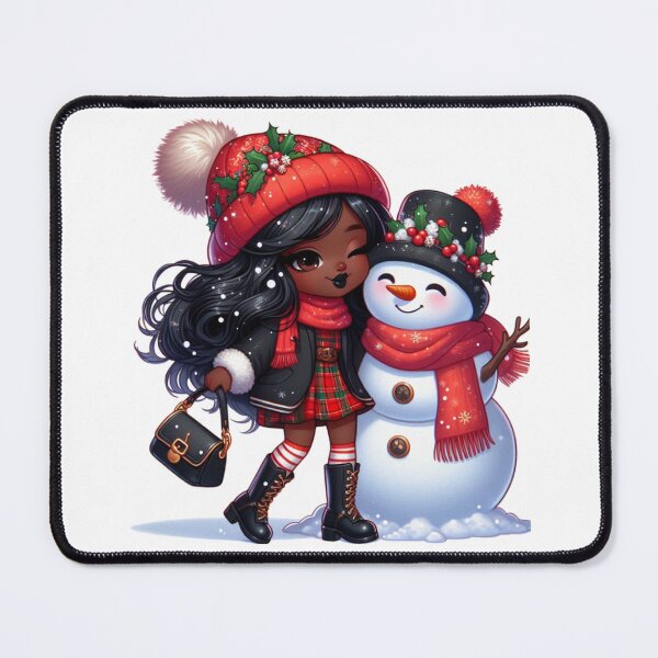Item preview, Afro Christmas Girl with Snowman – Cute Holiday Art designed and sold by Lulunza.