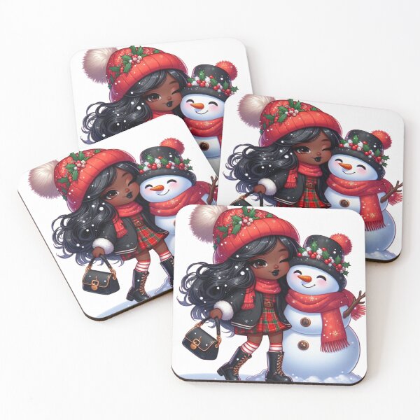 Item preview, Afro Christmas Girl with Snowman – Cute Holiday Art designed and sold by Lulunza.