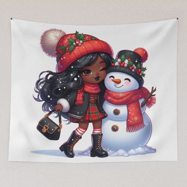 Item preview, Afro Christmas Girl with Snowman – Cute Holiday Art designed and sold by Lulunza.