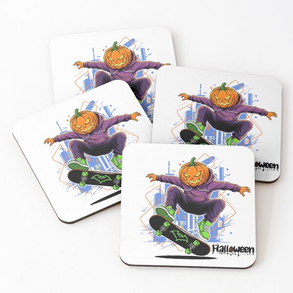 Item preview,  Skate or Treat: Jack-o'-Lantern Skateboarder in the City ,Skater Pumpkin Halloween Skateboard Trick or Treat Design designed and sold by Happyfreedom.