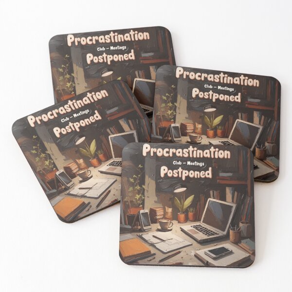 Item preview, Procrastination Club – Cozy Desk Oil Painting Illustration designed and sold by Ombrya.