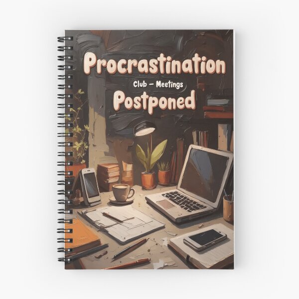 Item preview, Procrastination Club – Cozy Desk Oil Painting Illustration designed and sold by Ombrya.