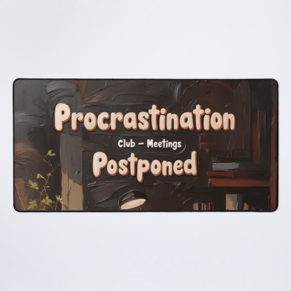 Item preview, Procrastination Club – Cozy Desk Oil Painting Illustration designed and sold by Ombrya.
