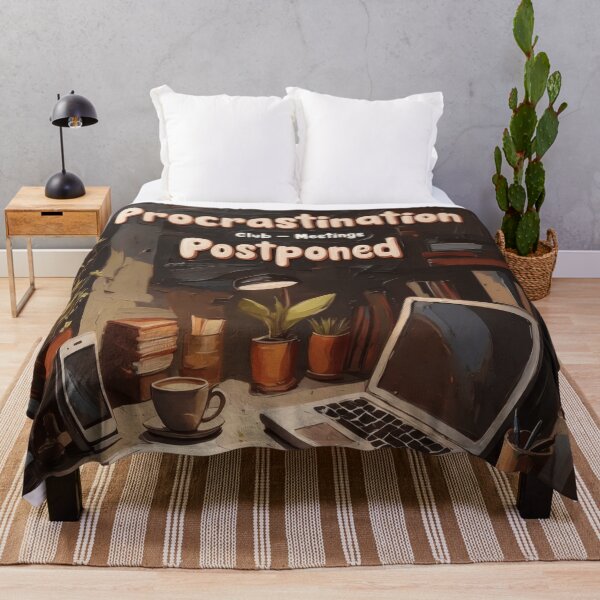 Item preview, Procrastination Club – Cozy Desk Oil Painting Illustration designed and sold by Ombrya.