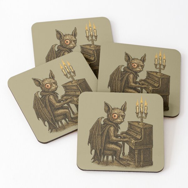 Item preview, Bat Demon at Piano – Vintage Etching Illustration with Red Eye designed and sold by Meandmyshop.