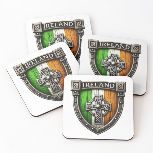 Item preview, Irish Celtic Shield – Medieval Emblem with Tricolor and Cross designed and sold by CelticSoulShop.