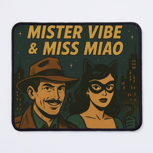 Item preview, Vintage Comic Style VLF Mister Vibe and Miss Miao Noir Poster – Retro City Secrets Cover designed and sold by VitalLifeForce.
