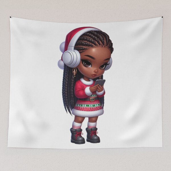 Item preview, Afro Christmas Girl with Braids – Festive Holiday Style designed and sold by Lulunza.