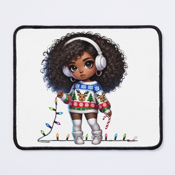 Item preview, Afro Christmas Girl with Curly Hair – Festive Lights & Candy Cane designed and sold by Lulunza.