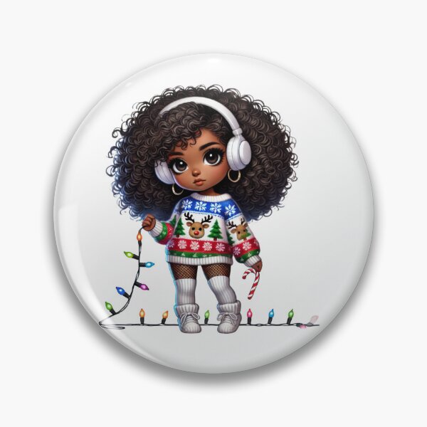 Item preview, Afro Christmas Girl with Curly Hair – Festive Lights & Candy Cane designed and sold by Lulunza.