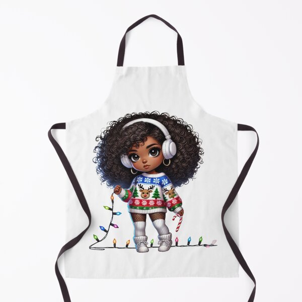 Item preview, Afro Christmas Girl with Curly Hair – Festive Lights & Candy Cane designed and sold by Lulunza.