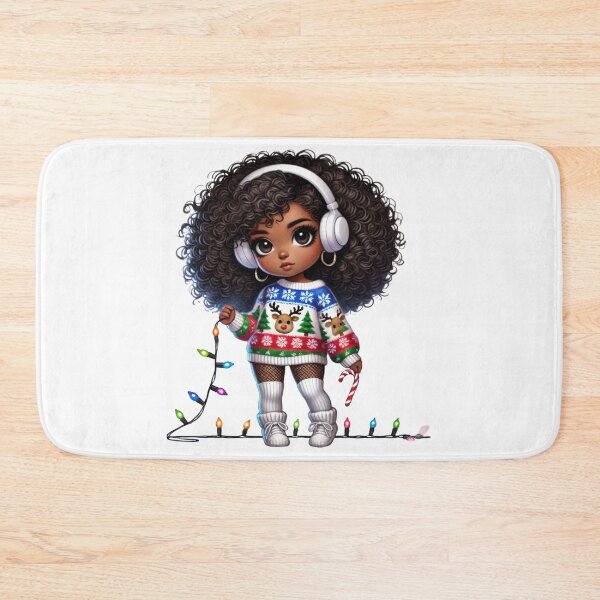 Item preview, Afro Christmas Girl with Curly Hair – Festive Lights & Candy Cane designed and sold by Lulunza.