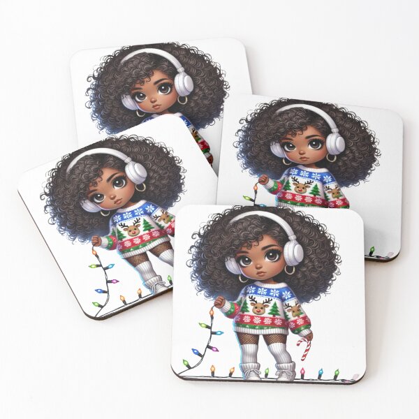 Item preview, Afro Christmas Girl with Curly Hair – Festive Lights & Candy Cane designed and sold by Lulunza.