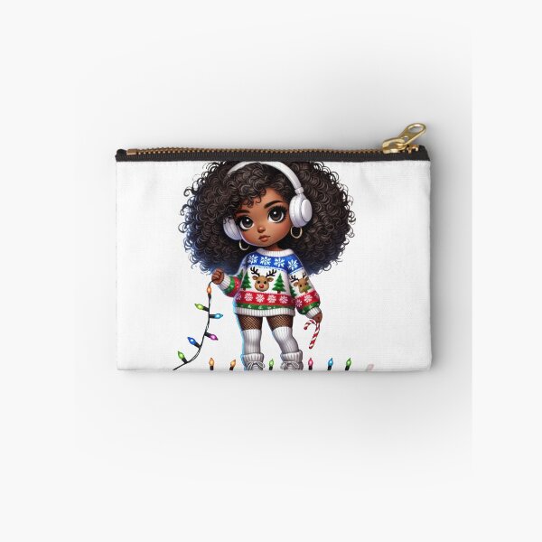Item preview, Afro Christmas Girl with Curly Hair – Festive Lights & Candy Cane designed and sold by Lulunza.