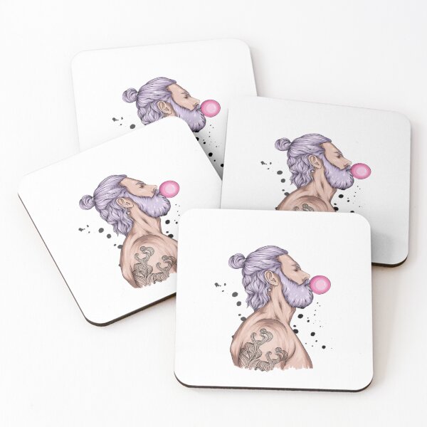Item preview, Lavender Bearded Man Bun | Bubblegum Hipster Art designed and sold by Colorful-Garden.