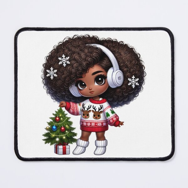 Item preview, Afro Christmas Girl with Curly Hair – Holiday Tree & Snowflakes designed and sold by Lulunza.