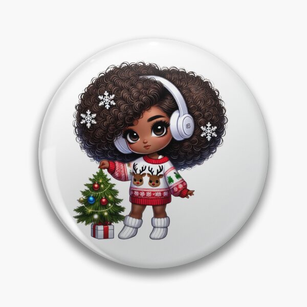 Item preview, Afro Christmas Girl with Curly Hair – Holiday Tree & Snowflakes designed and sold by Lulunza.