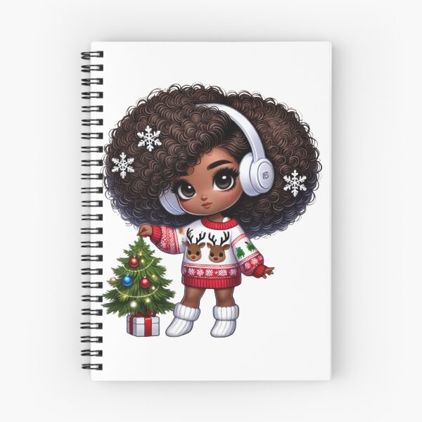 Item preview, Afro Christmas Girl with Curly Hair – Holiday Tree & Snowflakes designed and sold by Lulunza.