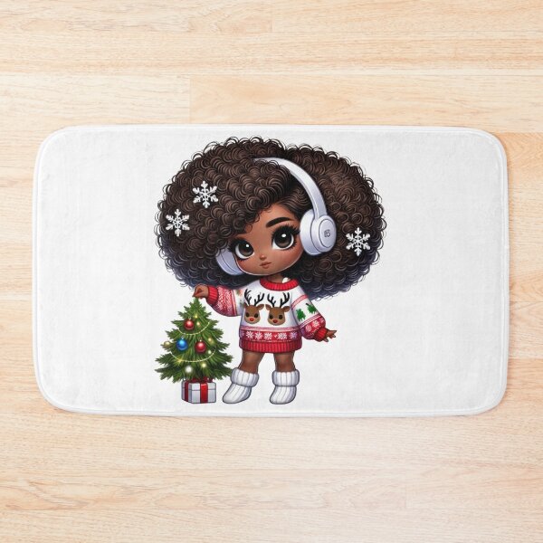 Item preview, Afro Christmas Girl with Curly Hair – Holiday Tree & Snowflakes designed and sold by Lulunza.