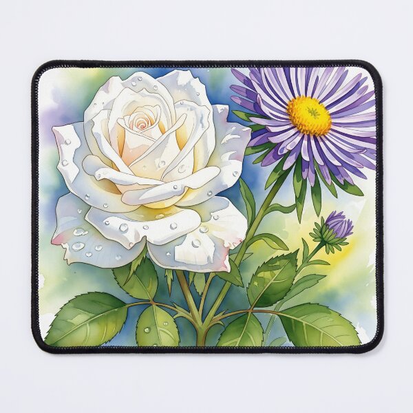 Item preview, Elegant Blossom Duo: White Rose & Aster Watercolor designed and sold by meesub.