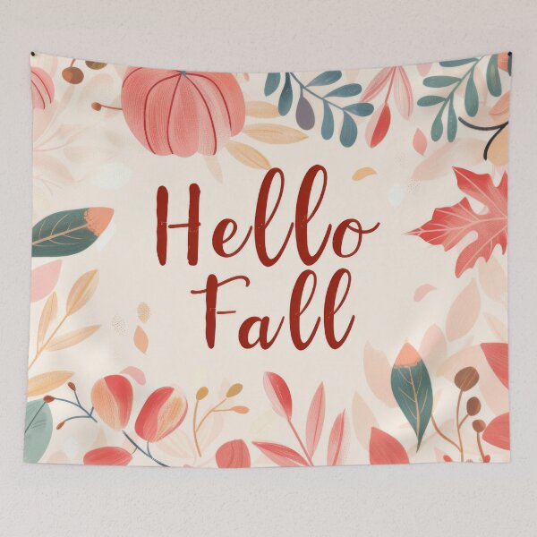 Item preview, Autumn greeting card with colorful leaves and text hello fall, AI generated designed and sold by dvoevnore.