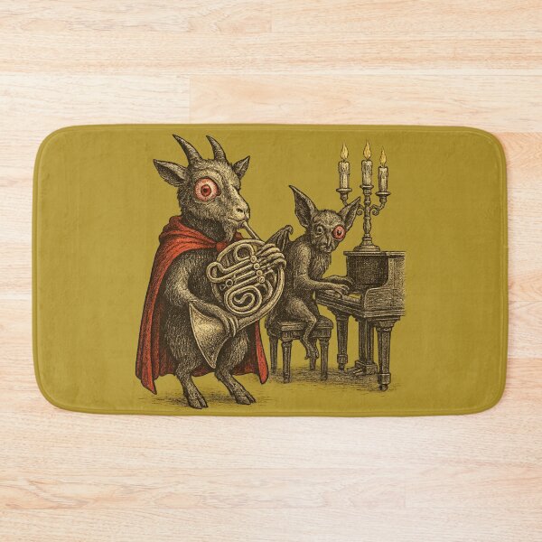Item preview, Goat and Bat Halloween Duet Vintage Etching Illustration designed and sold by Meandmyshop.