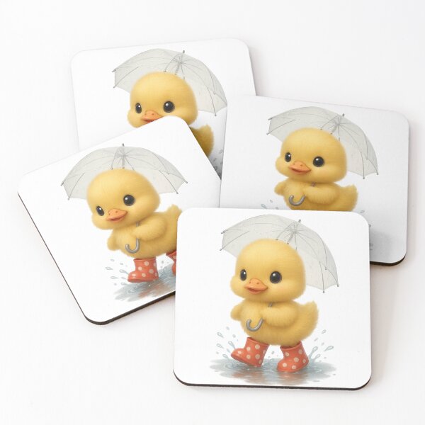 Item preview, Cute Duck in Polka Dot Boots with Umbrella - Kawaii Rainy Day Art designed and sold by Moons Studio.