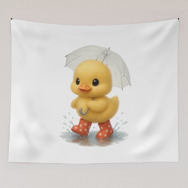 Item preview, Cute Duck in Polka Dot Boots with Umbrella - Kawaii Rainy Day Art designed and sold by Moons Studio.